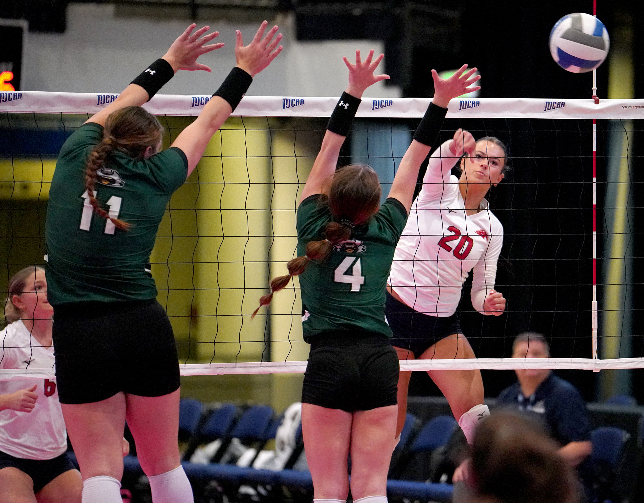 Natalie Burden makes an attack during the Chargers' match with Central on Thursday in the NJCAA Division II Volleyball Championship.